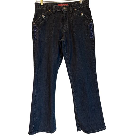 Cos Jeans 8P Bootcut Dark Wash Rhinestone Pocket Denim Y2K Bling - Picture 1 of 8